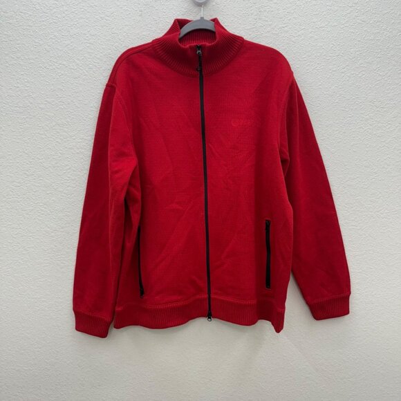 Beretta Red Wool Blend Full Zip Mock Neck Knit Sweater Jacket Mens size XXL